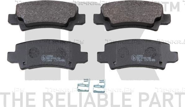 Тормозные колодки NK задние для Toyota Corolla E120, E130 2001-2008. Артикул 224560