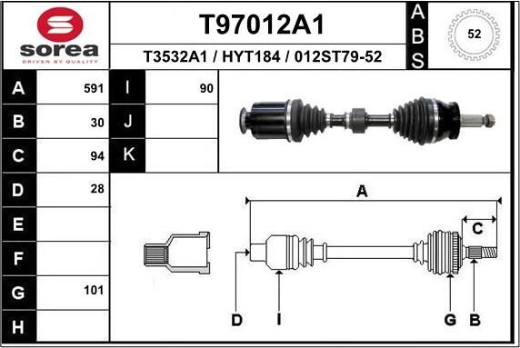 Полуось (привод в сборе, приводной вал) EAI. Артикул T97012A1