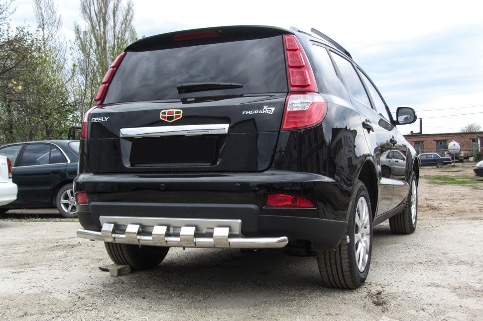 Защита Slitkoff заднего бампера d57 с декоративными элементами для Geely Emgrand X7 рестайлинг 2016-2026. Артикул GAFX716015