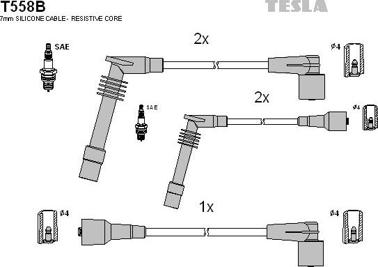 Высоковольтные провода (провода зажигания) (комплект) Tesla для Opel Astra F 1991-1998. Артикул T558B