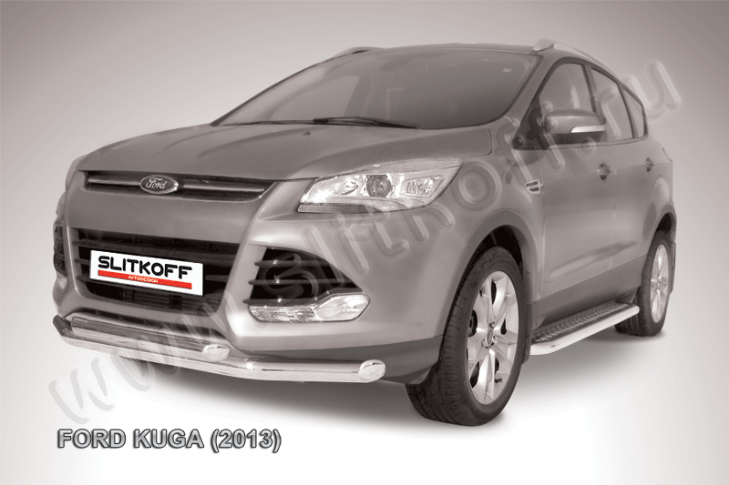Защита Slitkoff переднего бампера d76/57 двойная для Ford Kuga II 2013-2016. Артикул FKG13-001