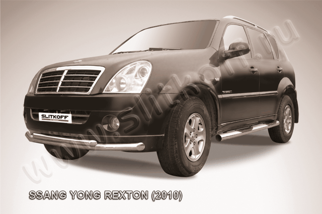 Защита Slitkoff переднего бампера d76/57 двойная для SsangYong Rexton II 2010-2012. Артикул SSR007