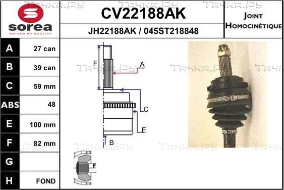 Шрус наружный (граната) EAI передний для Peugeot Expert I 1996-2006. Артикул CV22188AK