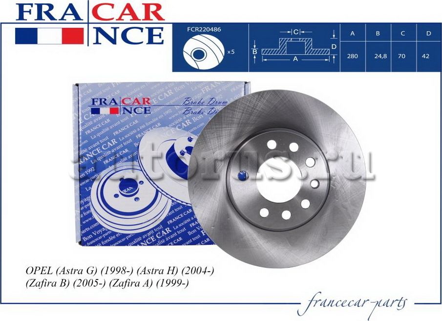 Диск переднего тормоза вентилируемый (280x25) 0569066 / (Francecar). Артикул FCR220486