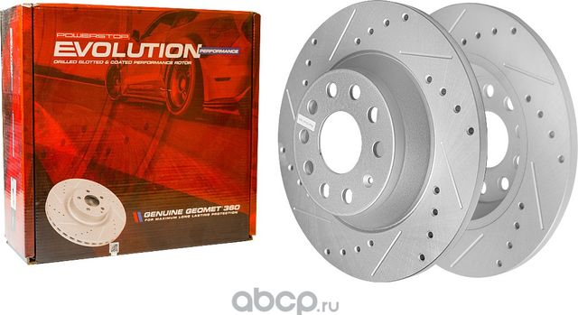 Задний тормозной диск Evolution с перфорацией и насечками, в покрытии GEOMET Pow (Powerstop). Артикул EBR1498