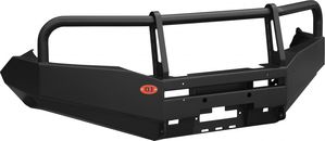 Бампер силовой OJ передний для Toyota Hilux VII 2011-2015 с вертикальной площадкой лебёдки, проёмами под упор реечного домкрата и буксирными проушинами. Артикул 02.061.01