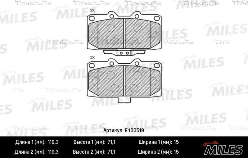 Тормозные колодки Miles (Semi-Metallic) передние для Subaru Impreza I 1998-2000. Артикул E100519
