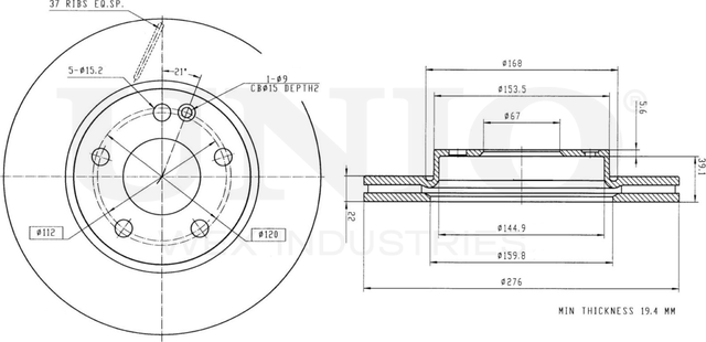 Диск тормозной (Unio). Артикул BRD-20455