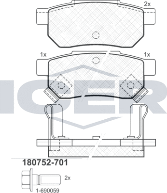 Тормозные колодки Icer задние для TATA Indica I 2003-2008. Артикул 180752-701
