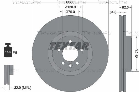 Тормозной диск Textar Pro+ передний для Land Rover Range Rover Sport II 2013-2026. Артикул 92316405