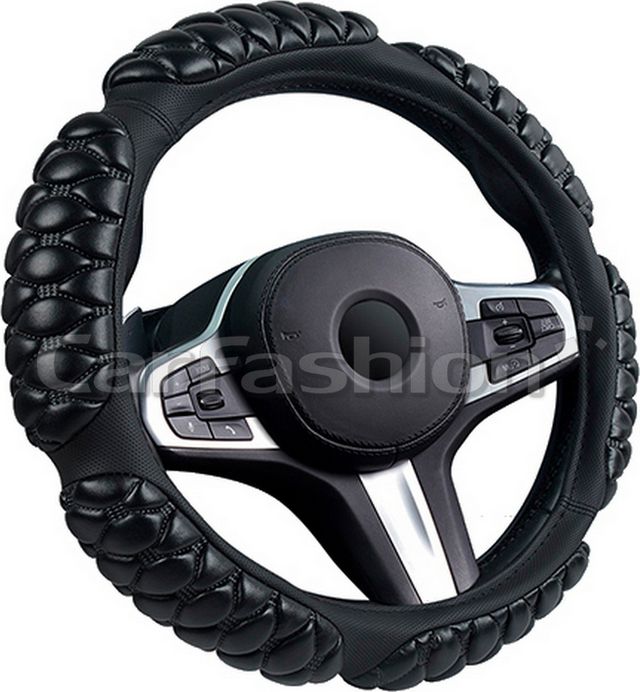 Оплётка на руль CarFashion BLACKBERRY L (размер L, экокожа, цвет ЧЕРНЫЙ/ЧЕРНЫЙ). Артикул 31660
