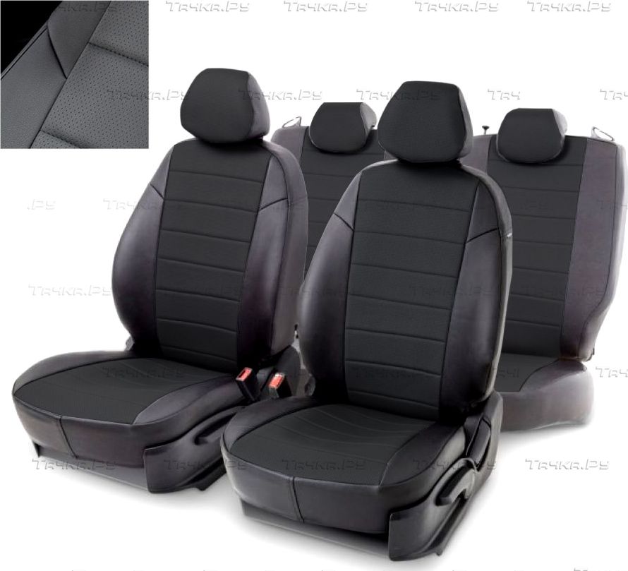 Чехлы Seintex (экокожа) на сидения (с подлокотником, 40/60) для Skoda Octavia A8 2019-2026, цвет Черный. Артикул 98803