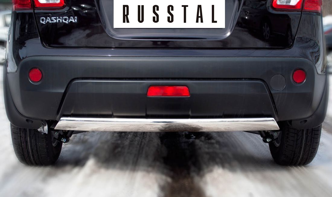 Защита RusStal заднего бампера d75х42 овал (дуга) для Nissan Qashqai I 2010-2013. Артикул QNZ-000778