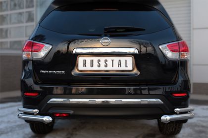 Защита RusStal заднего бампера уголки d63 (секции) d42 (секции) для Nissan Pathfinder R52 2014-2024. Артикул NPZ-002029