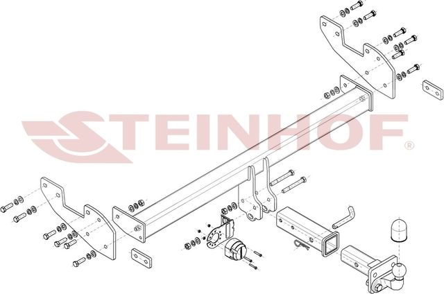 Фаркоп Steinhof под американский квадрат для Toyota Hilux VIII 4WD (двойная кабина, без силового бампера) 2015-2026. Артикул T-153