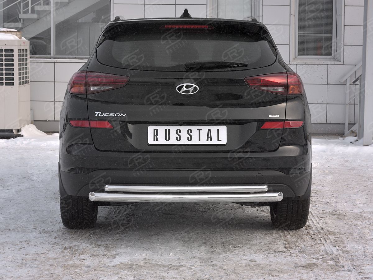 Защита RusStal заднего бампера d63 дуга-d42 дуга для Hyundai Tucson III рестайлинг 2018-2026. Артикул HTZ-003105