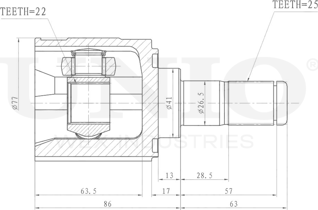 ШРУС внутренний (Unio). Артикул CVJ-30016