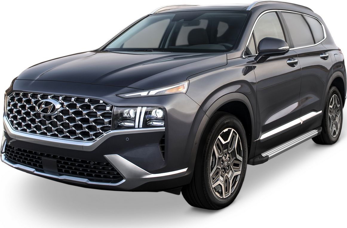 Пороги алюминиевые Rival Silver для Hyundai Santa Fe IV рестайлинг 2021-2026. Артикул F180AL.2312.1