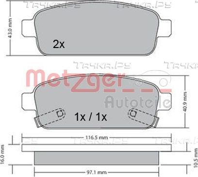 Тормозные колодки Metzger GREENPARTS задние для Chevrolet Aveo II 2013-2015. Артикул 1170164