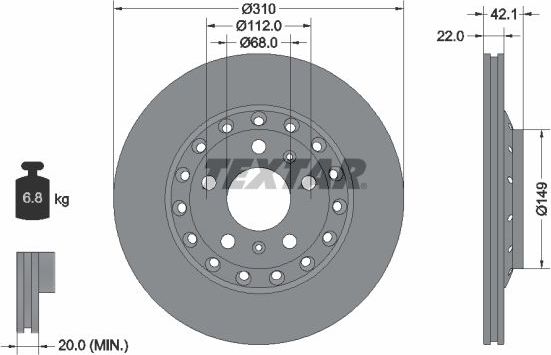 Тормозной диск Textar Pro задний для Audi S8 II (D3) 2006-2010. Артикул 92152303