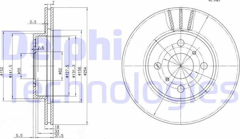 Тормозной диск Delphi передний для Toyota Paseo II (L50) 1996-1998. Артикул BG3414