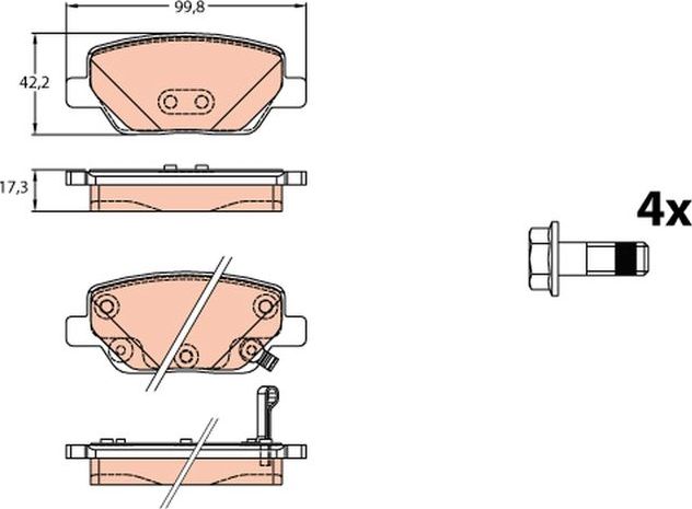 Тормозные колодки TRW задние для Fiat Tipo 356 2015-2026. Артикул GDB2156