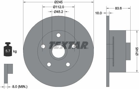 Тормозной диск Textar Pro задний для Audi A4 I (B5) 1994-2001. Артикул 92154303