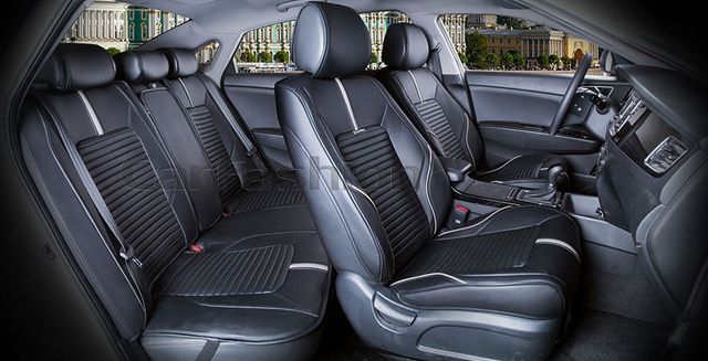 Накидки универсальные CarFashion Sector Leather Standart на задние сиденья авто, цвет Светло-серый/Черный/Черный. Артикул 24028
