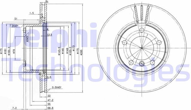 Тормозной диск Delphi передний для BMW 5 IV (E39) 1995-2004. Артикул BG3043