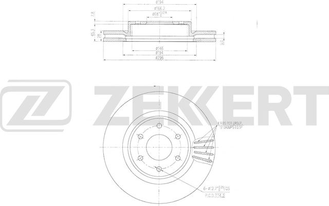 Тормозной диск Zekkert передний для Nissan Navara D40 2005-2015. Артикул BS-6818