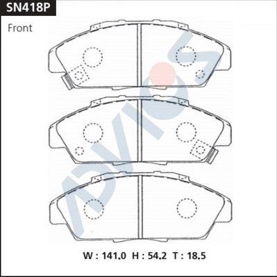 Тормозные колодки Advics передние для Honda Integra IV 2002-2006. Артикул SN418P