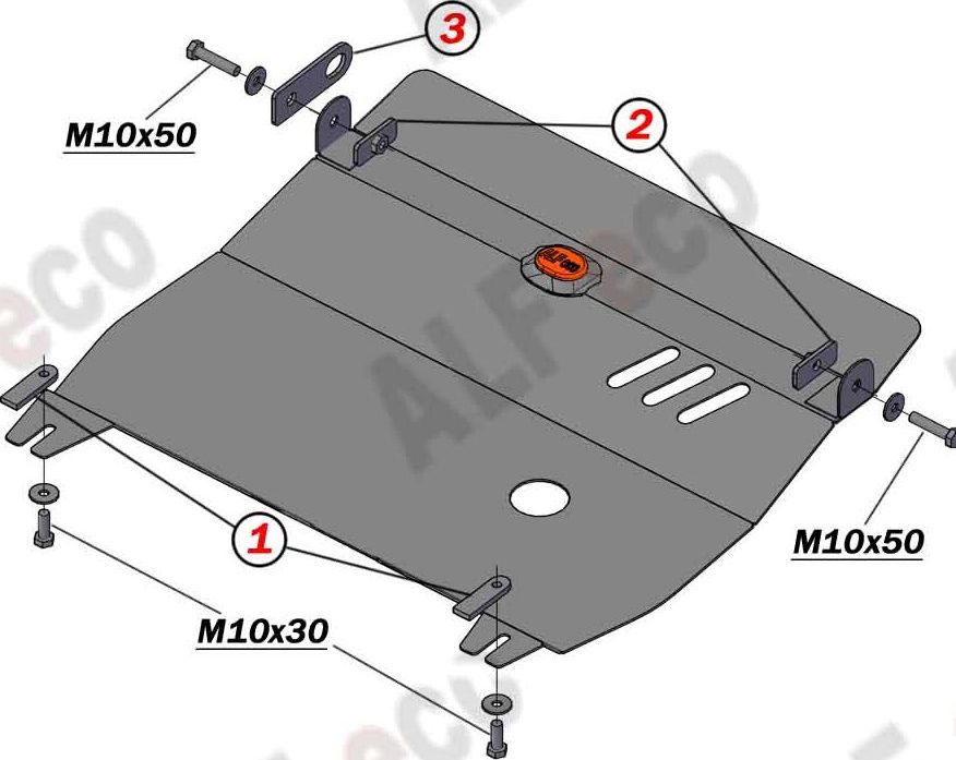 Защита алюминиевая Alfeco для картера и КПП Toyota Duet 1998-2005. Артикул ALF.24.106al
