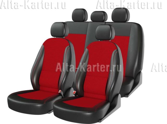 Чехлы универсальные CarFashion Atom Comfort на сидения авто, цвет Черный/Темно-красный/Красный. Артикул 10806
