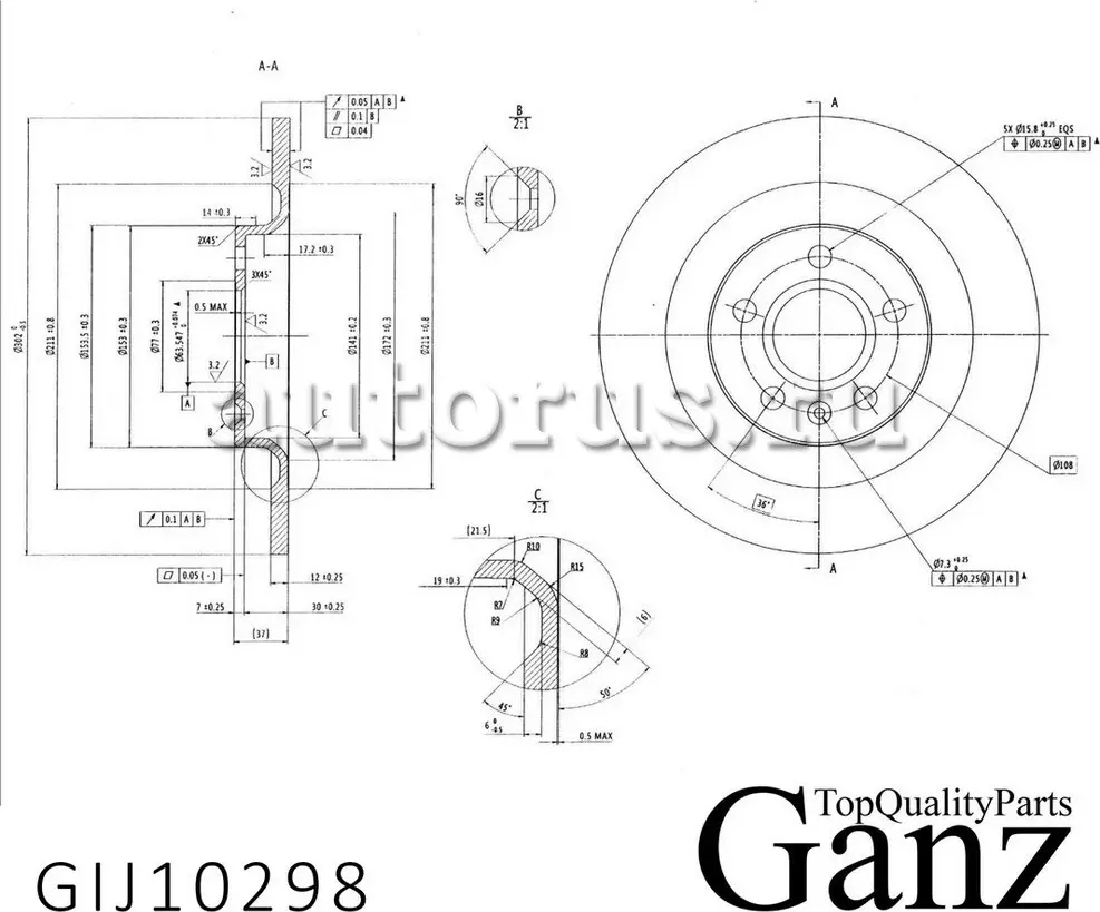 Диск тормозной задний с покрытием Geely Monjaro 22-/Tugella 19- GANZ GIJ10298 Ganz. Артикул GIJ10298