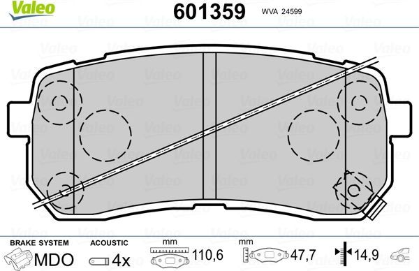 Тормозные колодки Valeo. Артикул 601359