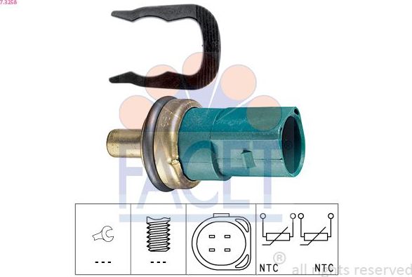 Датчик температуры охлаждающей жидкости Facet Made in Italy - OE Equivalent. Артикул 7.3258