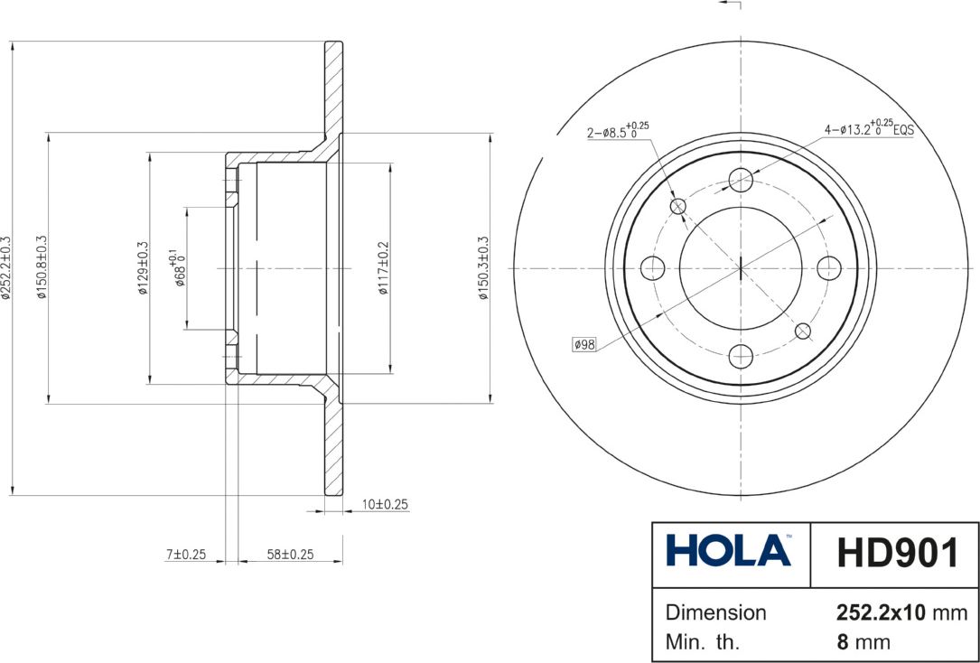 Тормозной диск HOLA. Артикул HD901
