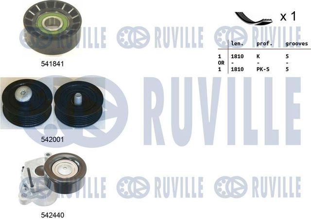 Приводной ремень поликлиновой с роликами (комплект) Ruville для Kia Proceed II 2013-2026. Артикул 570131