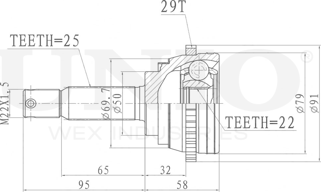 ШРУС наружный (Unio). Артикул CVJ-20212