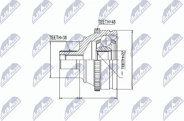 Шрус внутренний (граната) NTY передний для Volkswagen Transporter T4 1990-2003. Артикул NPZ-VW-010
