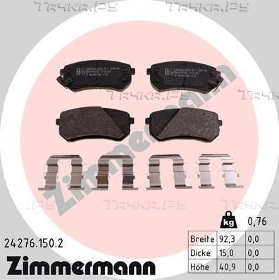 Тормозные колодки Zimmermann задние для Kia Picanto I 2004-2011. Артикул 24276.150.2