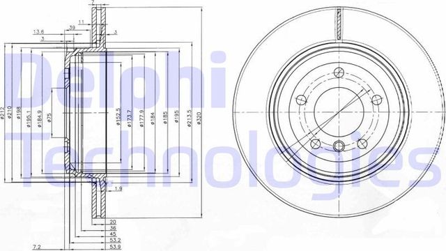 Тормозной диск Delphi задний для BMW 6 II (E63/E64) 2004-2010. Артикул BG3872