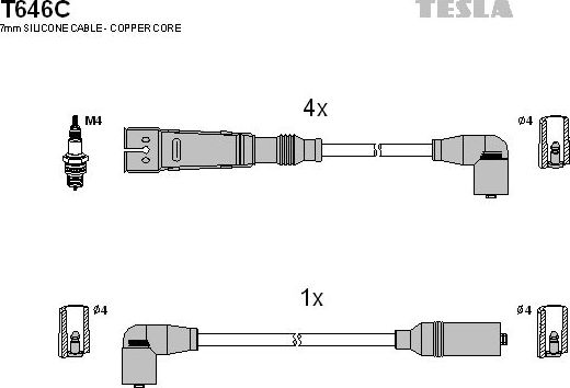 Высоковольтные провода (провода зажигания) (комплект) Tesla для SEAT Ibiza II 1993-1999. Артикул T646C