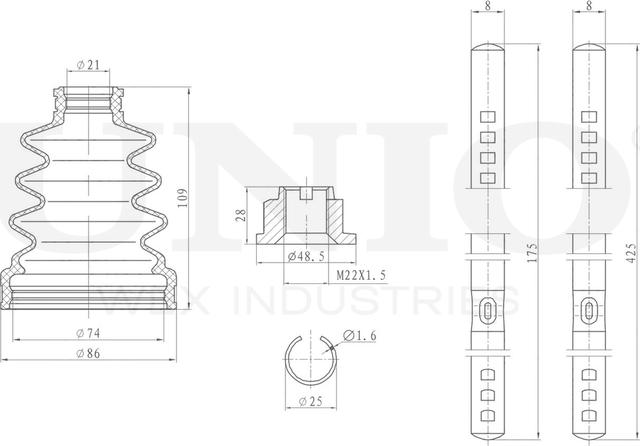 Пыльник ШРУС, комплект (Unio). Артикул DUC-30101K