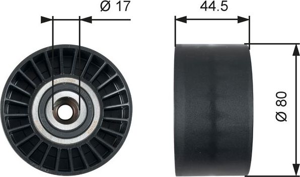 Направляющий (ведущий) ролик приводного поликлинового ремня Gates (полимерный материал). Артикул T36509
