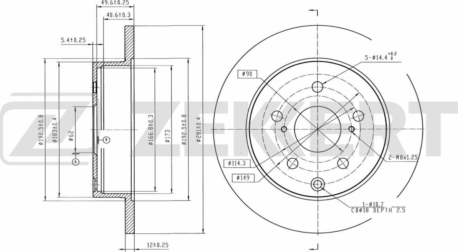 Тормозной диск Zekkert. Артикул BS-5422B