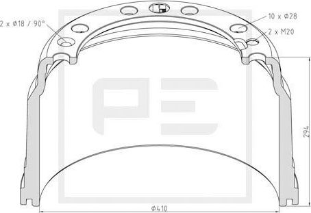 Тормозной барабан PE Automotive. Артикул 146.134-00A