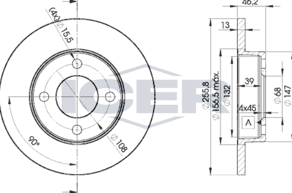 Тормозной диск Icer передний для Audi 80 IV (B3) 1986-1991. Артикул 78BD3632-2