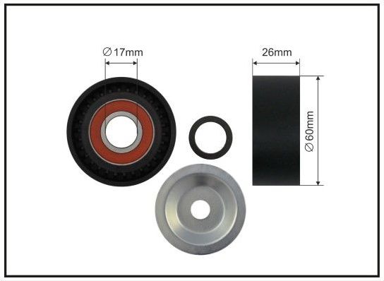 Натяжной ролик (натяжитель) приводного поликлинового ремня Caffaro (полимерный материал). Артикул 03-94