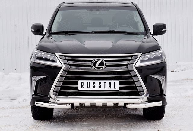 Защита RusStal переднего бампера d63 дуга-d63 секции+клыки для Lexus LX450d III 2-й рестайлинг 2015-2026 (кроме F-Sport). Артикул LLX4Z-002515